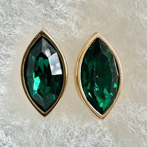 Swarovski Jewelry - Vintage Swarovski Large Green Marquis Earrings
